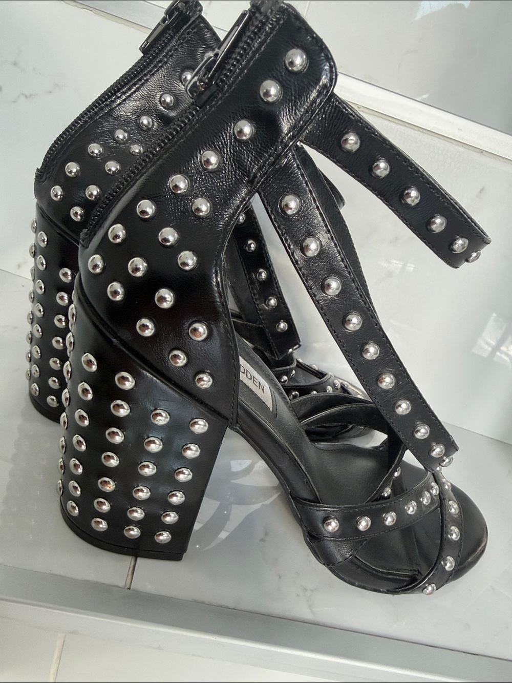 Steve Madden Black Studded Block Heel Sandals - Women